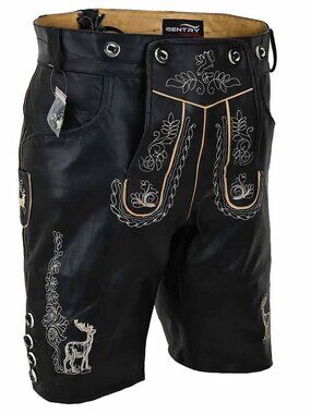 Men’s Bavarian Lederhosen Albert Black Leather Oktoberfest Outfit